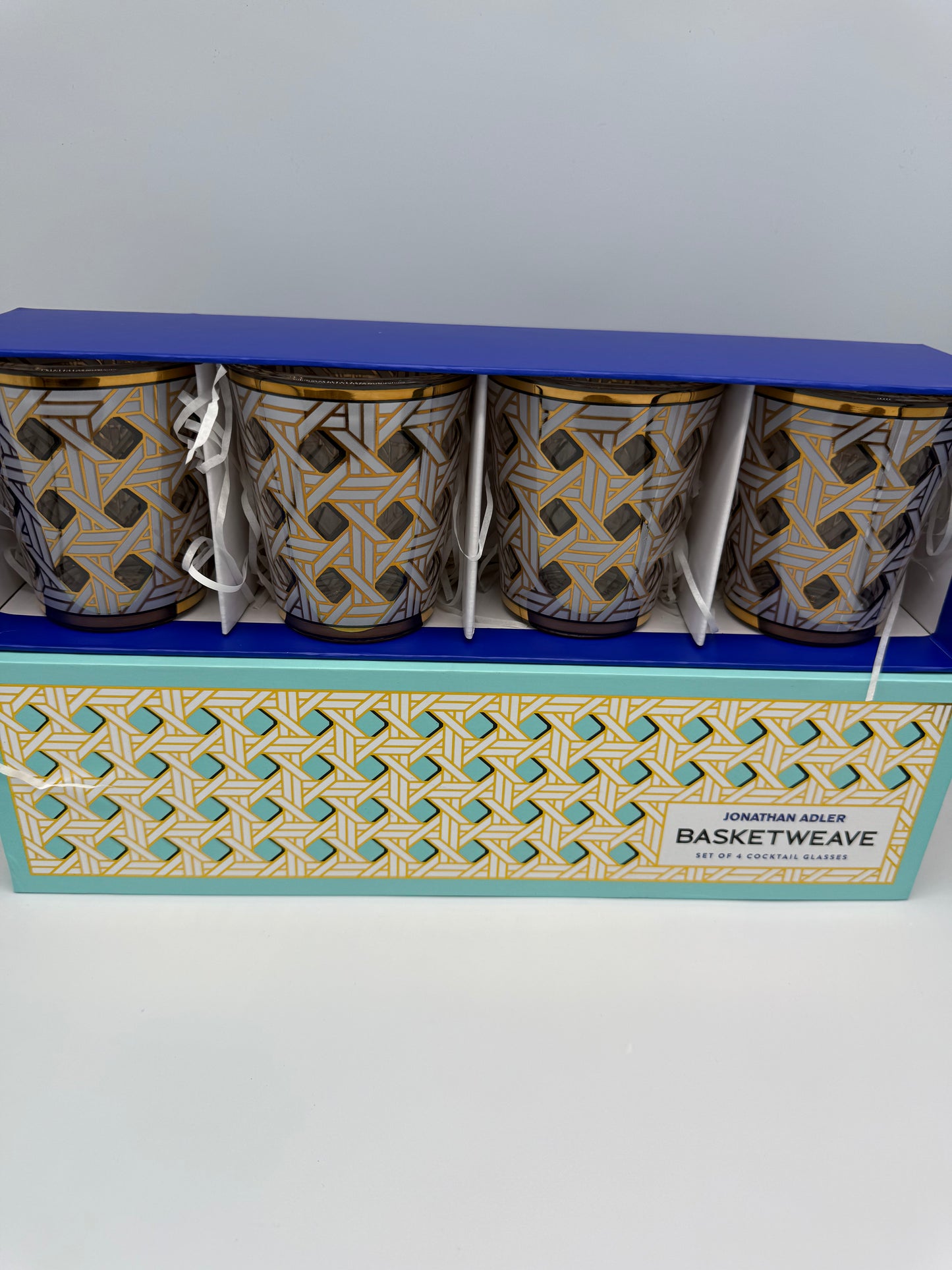 Jonathan Adler Basketweave set of 4 cocktail glasses